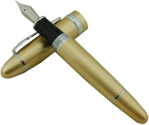 Vista 3 de Lanxivi Jinhao 159 - Pluma estilográfica color champán con ribete plateado y estuche