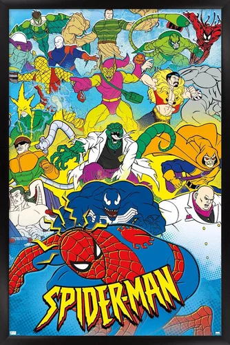 Vista 9 de Trends International Marvel Comics Spider-Man - Póster animado de pared de los años 90, 22.4 pulgadas de largo x 14.7 pulgadas, versión enmarcada