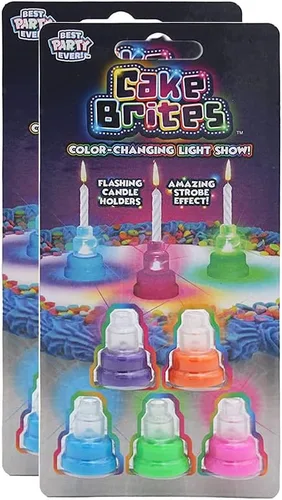 Vista 3 de BEST PARTY EVER! Cake Brites - Portavelas intermitentes, luces de pastel de cumpleaños que cambian de color para velas, convierte cualquier pastel