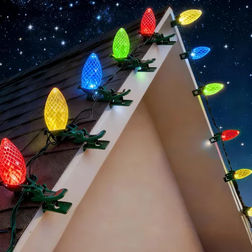 Vista 9 de Dazzle Bright C9 - Guirnalda de luces de Navidad, 100 luces LED de 66 pies, impermeables, conectables con 100 clips de resorte, decoración de Rojo