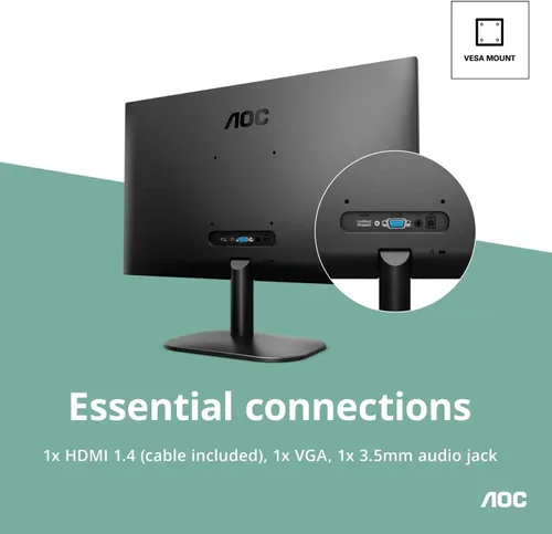 Vista 6 de AOC 24B2XH - Monitor IPS Full HD de 24 pulgadas, entradas HDMI y VGA ultradelgadas de 3 lados y sin marco, modo Lowblue, compatible con VESA, negro
