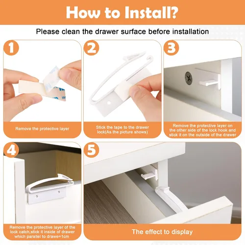 Vista 5 de Coolrunner Cerraduras de cajón de seguridad para niños, paquete de 8 cierres invisibles de seguridad para cajones con adhesivo fuerte