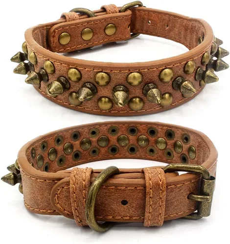 Vista 5 de Collares de piel sintética ajustable con remaches y tachuelas de hongos para gatos, cachorros, perros
