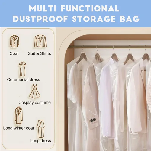 Vista 4 de DERIQ - Bolsa de plástico para ropa, bolsas de limpieza en seco, bolsa de plástico transparente, bolsas de lavandería para ropa para colgar ropa