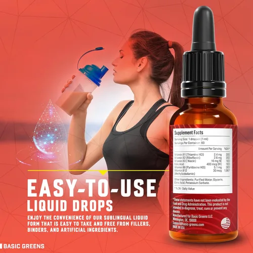 Vista 3 de Vitamina B Complex Liquid Drops Vegan – Fórmula sublingual extra fuerte, maximiza la absorción y aumenta la energía – B1, B2, B3, B5, B6, B7, B9