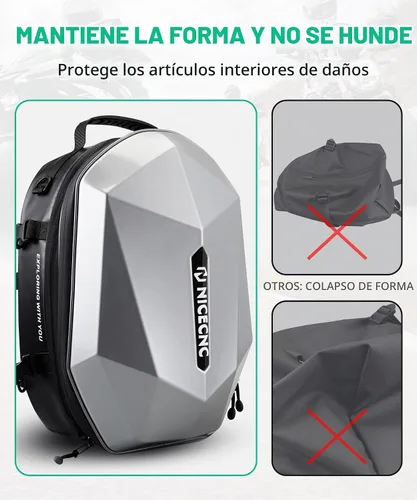Vista 7 de NICECNC Mochila para casco de motocicleta, Negro & gris, Equitación