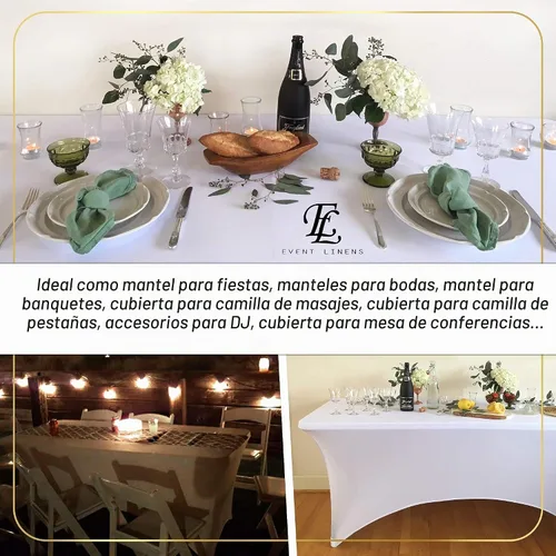 Vista 4 de Luxury Collection - Mantel rectangular de lino de elastano de 6 pies, funda ajustable para mesa plegable de 6 pies, ropa de cama de boda, paños