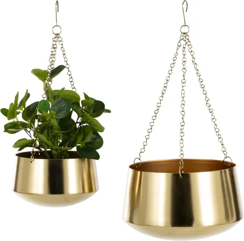 Vista 13 de Deco 79 Macetero de metal para interiores y exteriores, maceta colgante con cadena, juego de 2 colgadores de 5 pulgadas, 7 pulgadas de alto