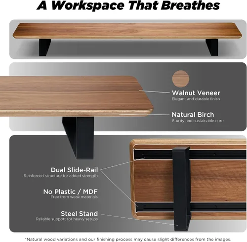 Vista 3 de ULTRARM Moodular - Soporte de Monitor de Madera de 45.6" (116cm) Organizador de Escritorio Grande con Rieles Deslizantes de Metal para Cajón