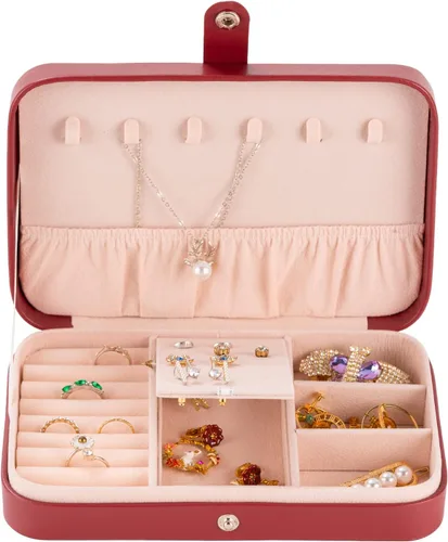 Vista 3 de Smileshe Joyero para mujeres y niñas estuche organizador de viaje pequeño de piel sintética cajas de almacenamiento portátiles para anillos aretes