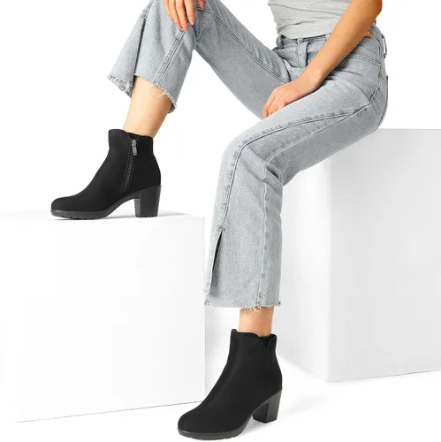 Vista 5 de DREAM PAIRS Botines de tacón bajo y grueso para mujer, con puntera de almendra, para otoño, botas cortas