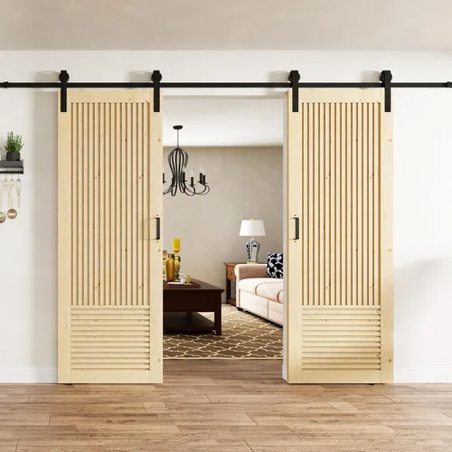 Vista 12 de BARNER HOME Puerta de granero de madera de pino de 30 x 84 pulgadas, puerta corredera decorativa de 1 lite, con kit de herramientas incluido Puerta