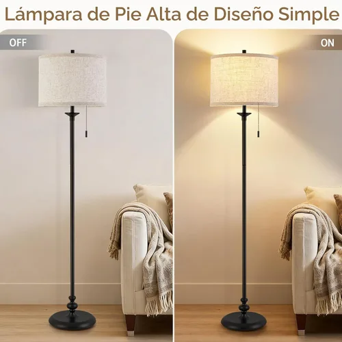 Vista 4 de Luvkczc Lámpara de pie negra, lámpara de pie de 60 pulgadas, lámpara alta con pantalla de tela y cadena de tracción, lámparas de pie de esquina