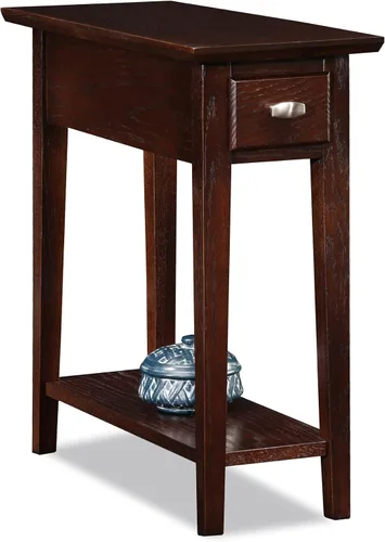 Vista 12 de Leick Home 9018-BR - Mesa auxiliar de patas de cabriole francés con un cajón, con estante, color marrón cereza