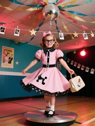Vista 3 de Nuehoryu 50s Costumes for Girls 50s Poodle Dress with Polka-Dot Printed Scarf for Kids Halloween Costume