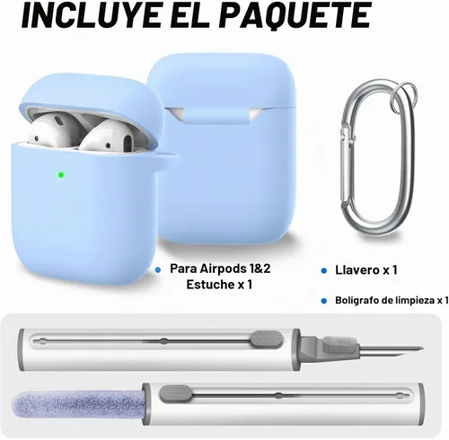 Vista 2 de Funda Protectora para AirPods 1/2, viene con kit de limpieza, funda protectora de silicona suave con hebilla, compatible con estuche de carga