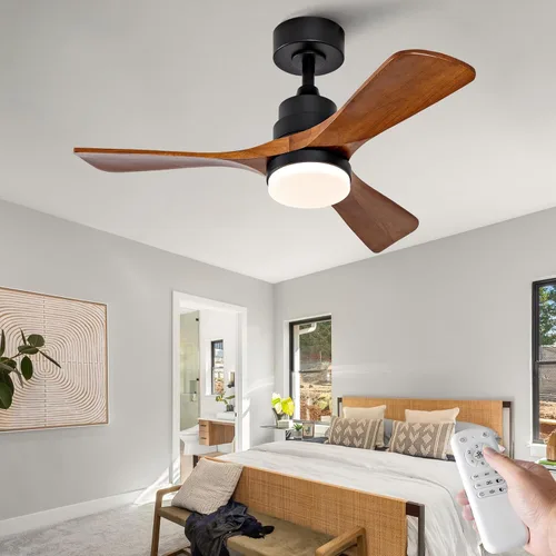 Vista 26 de Ventilador de techo de 42 pulgadas con luz, 3 aspas de madera maciza, control remoto, motor de CC silencioso reversible de 6 velocidades, ventilador