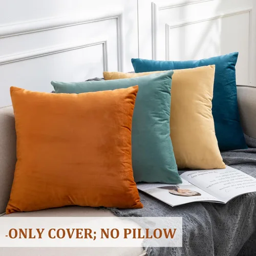 Vista 2 de Juego de 4 fundas de almohada decorativas de 26 x 26 pulgadas para cama, sofá, fundas de almohada de terciopelo suave extra grande para decoración
