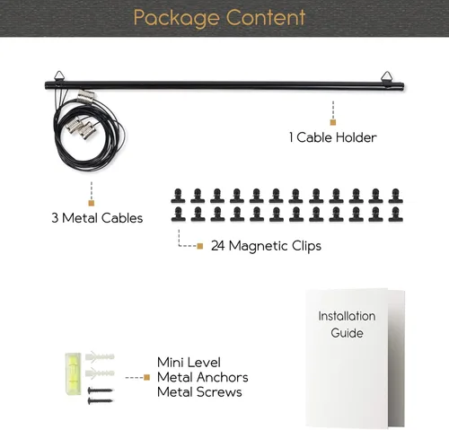 Vista 7 de You Have Space WAJER - Kit para colgar cuadros con 24 clips magnéticos para fotos, polaroides, manualidades y obras de arte para niños, color negro