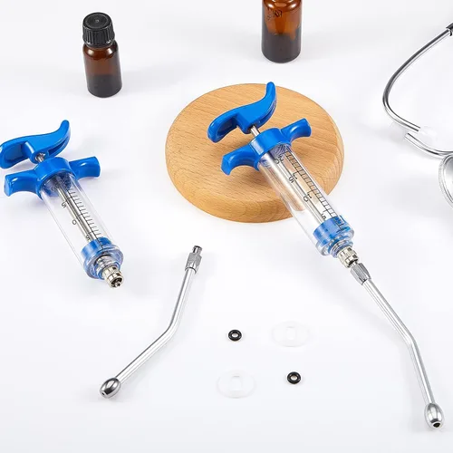 Vista 6 de 2 Piezas Jeringa con 2 Boquillas de Empapado 20ml Dosis Ajustable Jeringa Reutilizable de Empapado para Ovejas, Cabras (Azul)