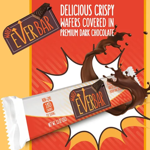 Vista 3 de EverBar - Barras de chocolate Dark'n Crispy, 24 unidades Barra de caramelo de oblea de chocolate negro sin OMG, para llevar Con café o té
