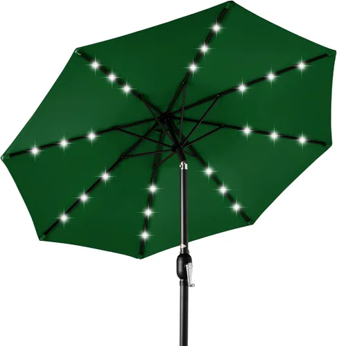 Vista 24 de Best Choice Products Sombrilla de Patio Solar de Poliéster con Luz LED de 10 pies con Ajuste de Inclinación y Tela Resistente a los Rayos UV - Gris