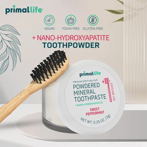 Vista 8 de Limpiador dental natural Dirty Mouth, en polvo, tamaño mini, suavemente pule, desintoxica, remineraliza y fortalece los dientes, mejor que la pasta