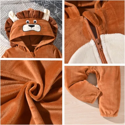 Vista 5 de fioukiay Mameluco de animal para bebé niño y niña, ropa de una pieza con capucha para otoño e invierno