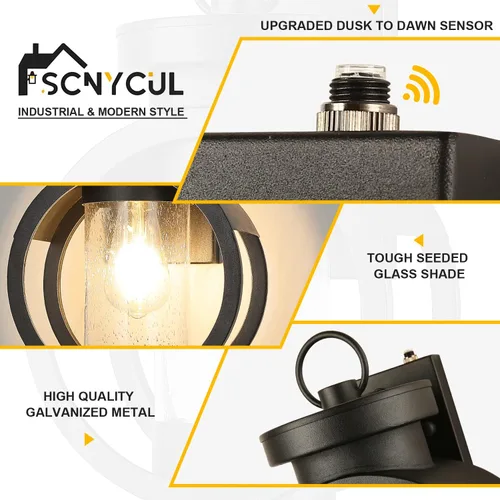 Vista 2 de Lámpara de pared industrial con sensor de atardecer a amanecer, moderna lámpara de pared exterior impermeable, lámpara de pared exterior negra mate