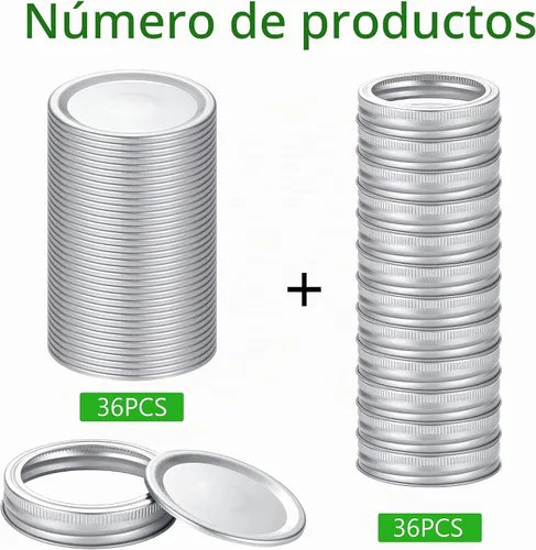 Vista 2 de 72 tapas de conservas con anillos de boca regular, para frascos Ball, Kerr – Tapas de metal tipo Mason para conservas – 100% de ajuste y herméticas
