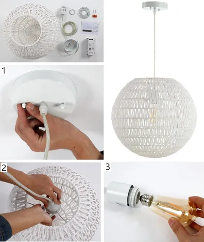 Vista 7 de JONATHAN Y Lámpara colgante LED tejida bohemia moderna de 16 pulgadas, color gris/negro, lámpara de techo colgante ajustable para isla de cocina