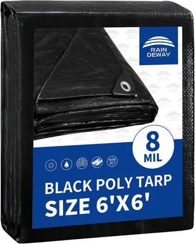 Vista 60 de RAINDEWAY Lona pequeña negra de 3x3 pies (paquete de 2), resistente a los rayos UV, lonas polivalentes de resistencia media impermeables, lona