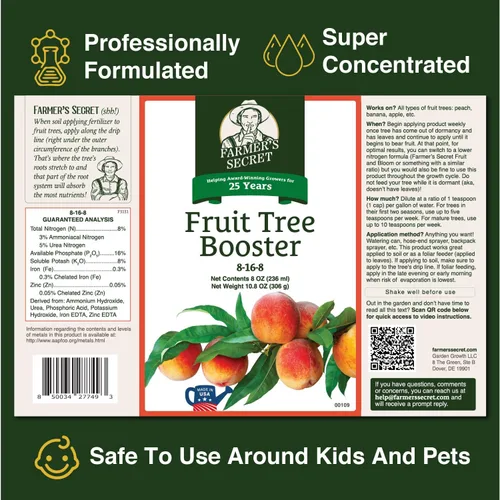 Vista 2 de Farmer's Secret Fertilizante potenciador de árboles frutales (8 onzas), súper concentrado y rico en fósforo, formulado para todos los árboles