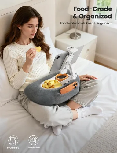 Vista 4 de Lamicall Soporte de almohada para tablet Kindle – [Brazo ajustable de 360°] [Suave y lavable] Soporte para iPad de regazo para iPad, accesorios