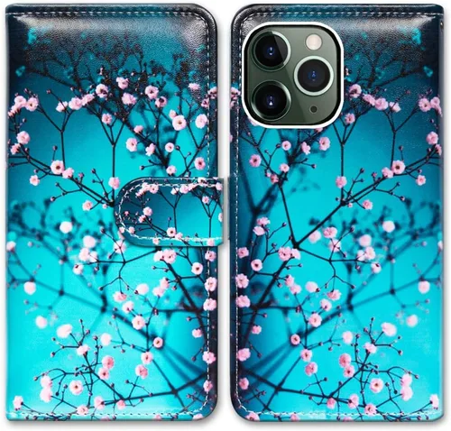 Vista 26 de Bcov Funda para iPhone 11 Pro Max, diseño de pájaro negro y verde con tapa de cuero con ranura para tarjeta de crédito, soporte para tarjeta