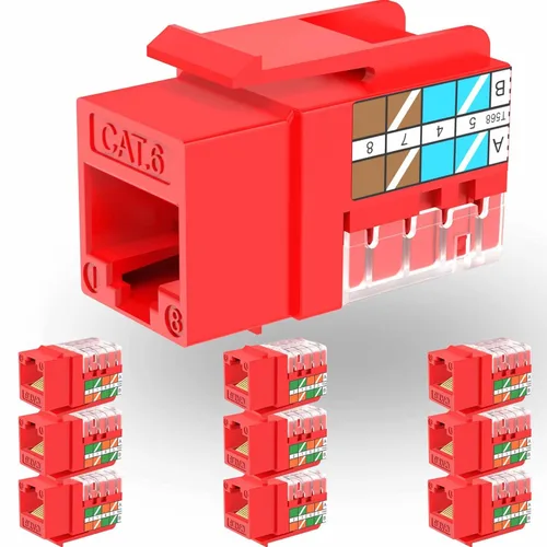 Vista 19 de Rapink RJ45 Conector Keystone Cat6 Soporte 10G, Conectores Keystone UTP 10 Pack para Placa de Pared y Panel de Conexiones, RJ45 Keystone 90 Grados