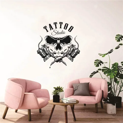 Vista 2 de Vinilo Tattoo Studio Logo Sign Wall Window Pegatina Negro