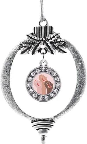Vista 155 de Inspired Silver - Adorno con dije de cara de carlino - Adornos navideños de círculo de plata con joyas de circonita cúbica