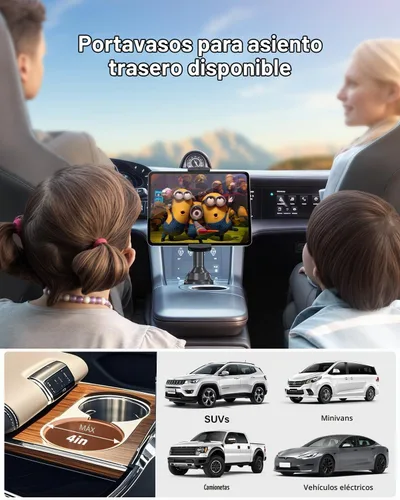 Vista 5 de APPS2Car Soporte para Tablet para Coche, Soporte con Portavasos para Tablet para Camión, Soporte para iPad Ajustable en Altura para Coche