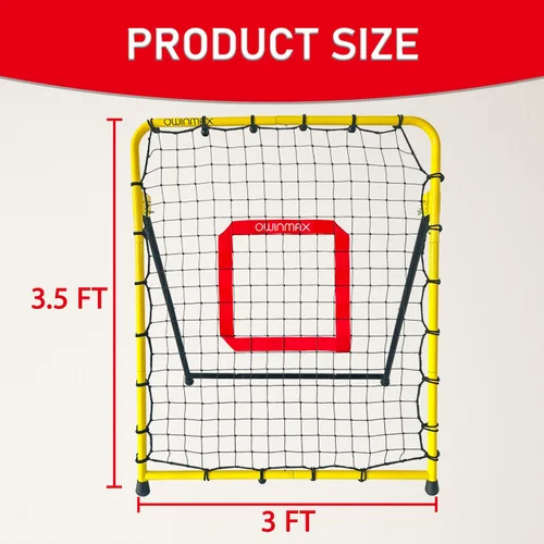 Vista 2 de Red de béisbol de 3 x 3.5 pies, red de rebote, red de entrenamiento en solitario, entrenador de retorno de lanzamiento, cuatro ángulos de retorno