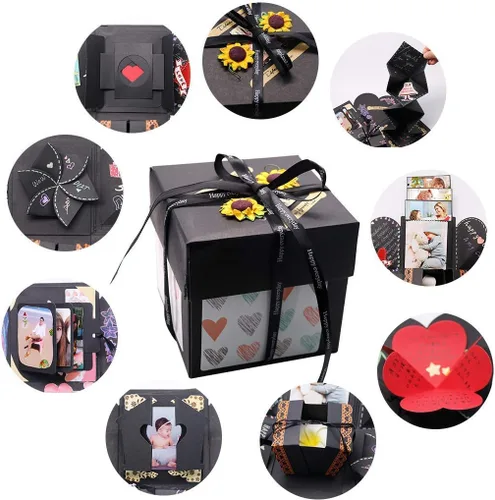Vista 3 de Caja de regalo creativa de explosión, álbum de fotos de amor DIY como regalo de cumpleaños y caja sorpresa anillo sobre flores de amor abierto