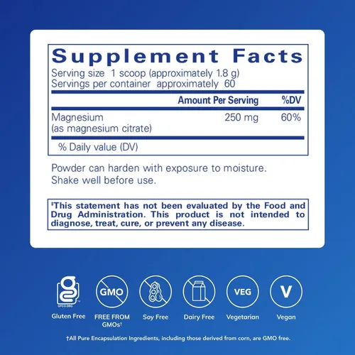 Vista 2 de Pure Encapsulations Magnesio (polvo) Apoya la función cardiovascular, la función muscular y la calma 3.7 onzas