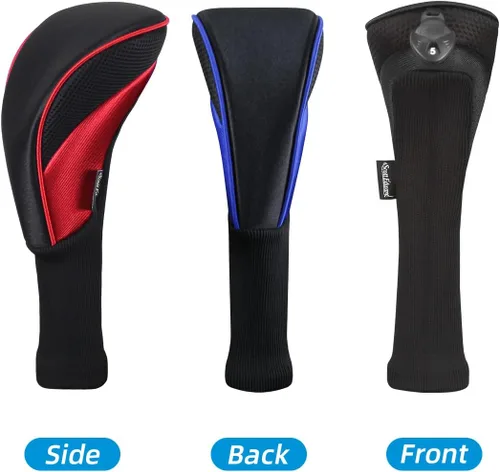 Vista 3 de Scott Edward Juego de 3 fundas para cabezas de palos de golf para Fairway Driver de madera híbrida, cuello largo de malla con etiquetas mixto