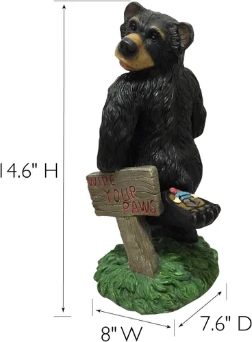 Vista 3 de Design House 336313 - Estatua de oso con texto en inglés "Wipe Your Paws Looking Back" de 14 pulgadas para jardín, patio, hogar y oficina