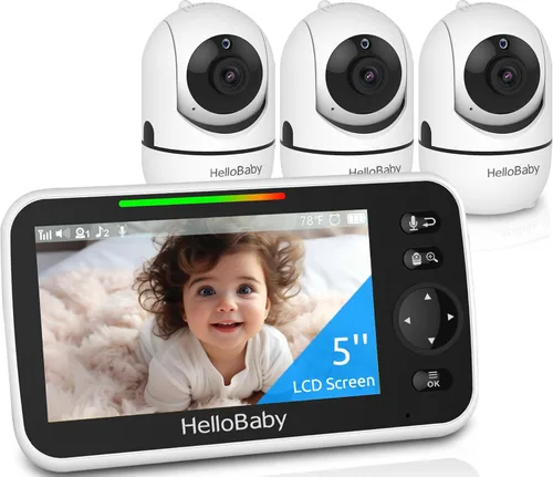 Vista 9 de HelloBaby - Monitor de bebé de 5 pulgadas con batería de 26 horas, 2 cámaras con zoom, inclinación y panorámica, monitor de video y audio con rango