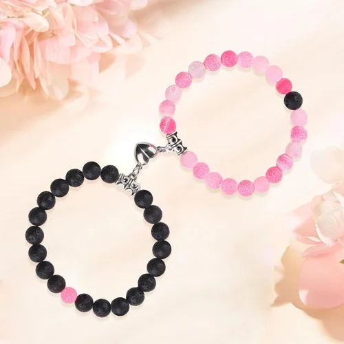 Vista 18 de 2 PCS Magnetic Couples Bracelets, Natural Stone Energy Stone Beads Bracelet Set His and Hers Long Distance Relationship Bracelet for Boyfriend