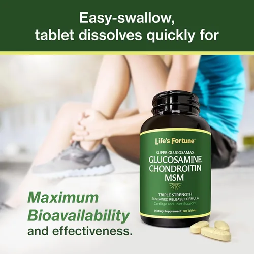 Vista 4 de Life's Fortune Triple Strength Glucosamax - Suplemento de glucosamina premium, condroitina y MSM de 1000 mg con vitamina C para comodidad