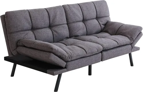 Vista 3 de Opoiar Sofá cama futón, pequeño sofá de espuma viscoelástica de tela de lino dividido, moderno y convertible para espacios de vida compactos