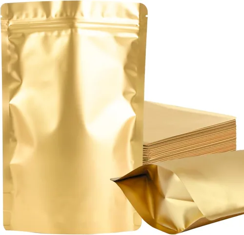 Vista 10 de 100 paquetes de bolsas de mylar a prueba de olores resellables, bolsas de pie negras con sello de aluminio para embalaje, 3.9×5.9 pulgadas