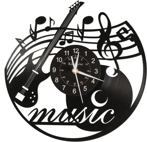 Vista 8 de KingLive Reloj de pared con disco de vinilo musical, decoración de sala de música, reloj de pared con tema musical, guitarra musical, decoración